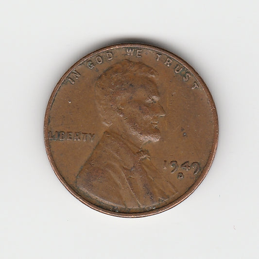 1949 D Lincoln Wheat Cent Penny VF 2