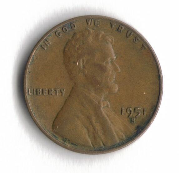 1951 S Lincoln Wheat Cent Penny VG 2