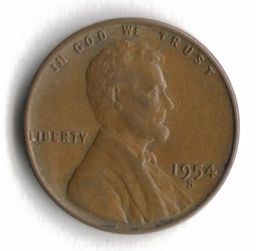 1954 S Lincoln Wheat Cent Penny VG 1