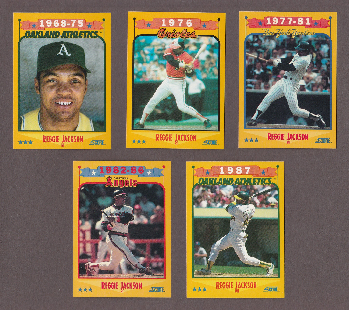 1988 Score REGGIE JACKSON 5 Card Subset A's Orioles Yankees Angels Near Mint