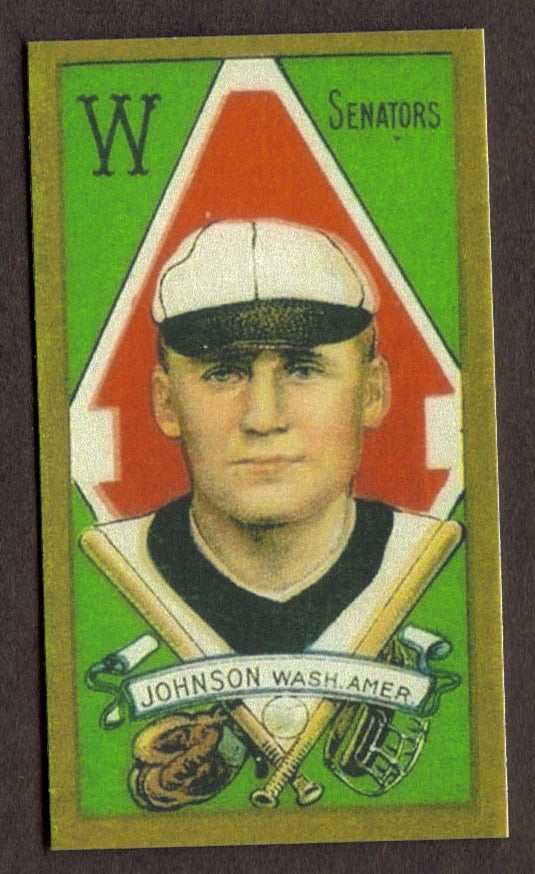 WALTER JOHNSON Rookie RP Card Gold Border Sweet Caporal Senators 1911 T205