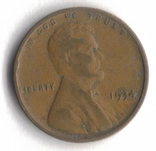 1934 P Lincoln Wheat Cent Penny VG 1