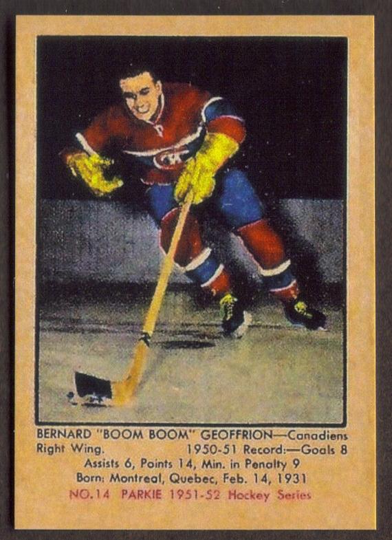 Bernard BOOM BOOM GEOFFRION Rookie RP Card 14 Canadiens 1951 PH