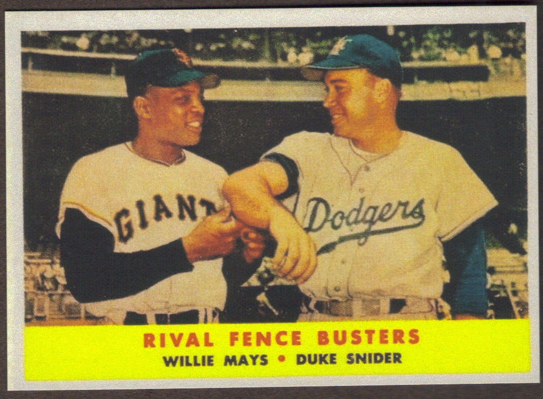 RIVAL FENCE BUSTERS WILLIE MAYS RP Card 436 DUKE SNIDER Dodgers Giants 1958 T