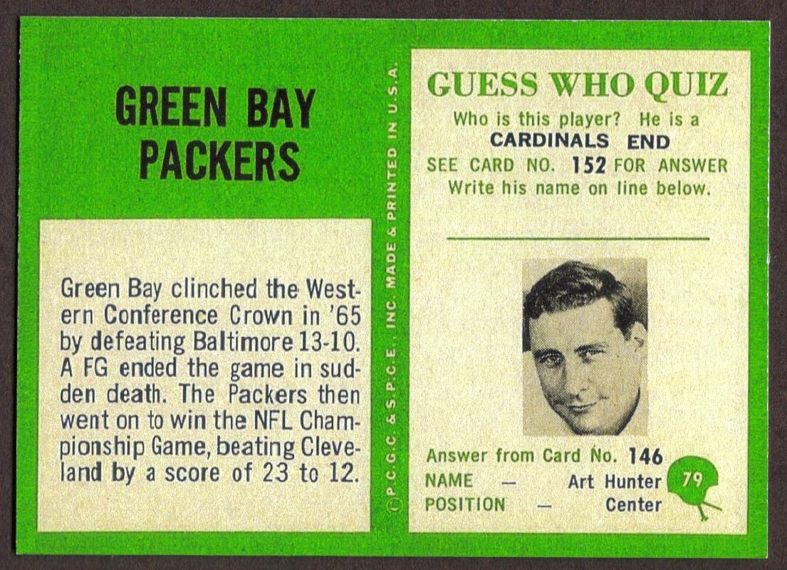 GREEN BAY PACKERS RP Card 79 Football Team 1966 P