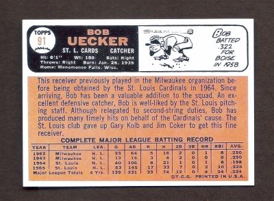 BOB UECKER RP Card 91 Braves 1966 T