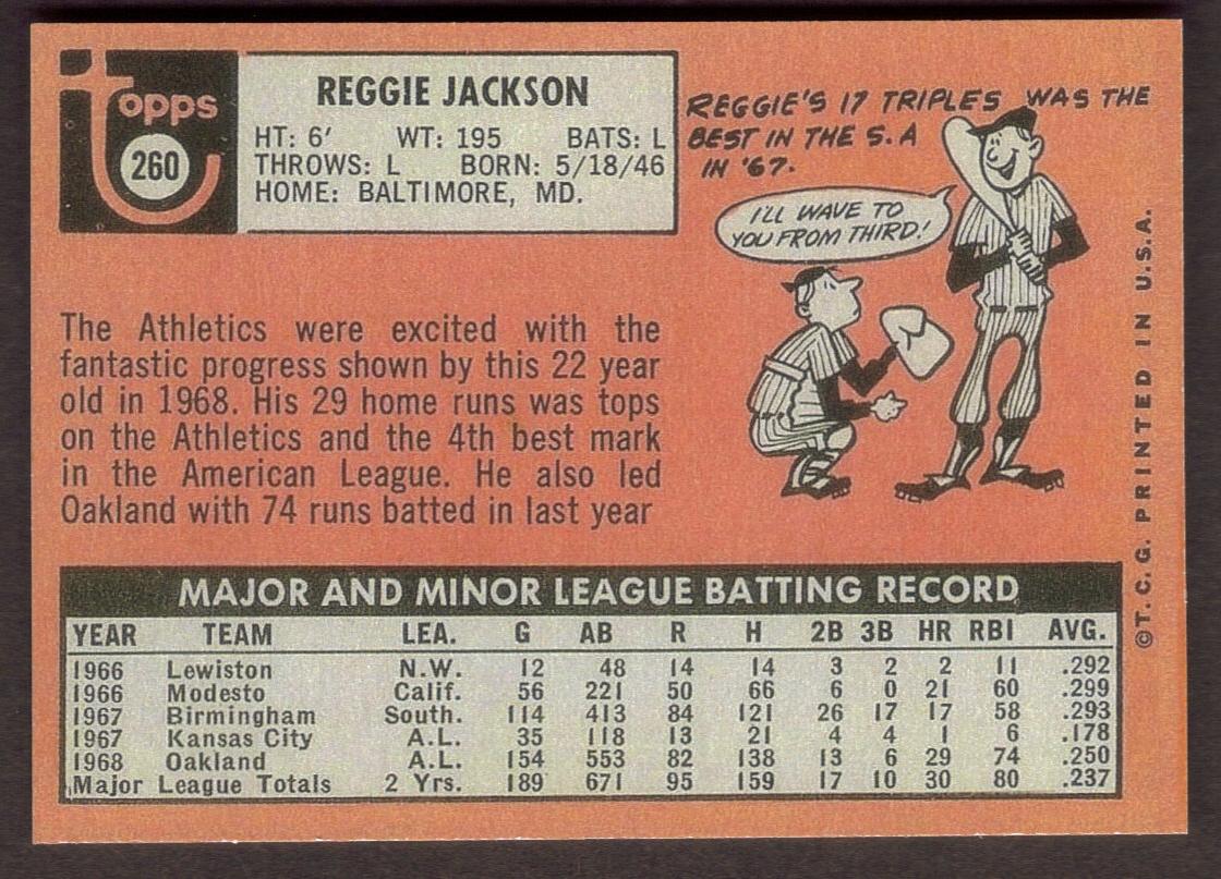 REGGIE JACKSON Rookie RP Card 260 A's RC 1969 T