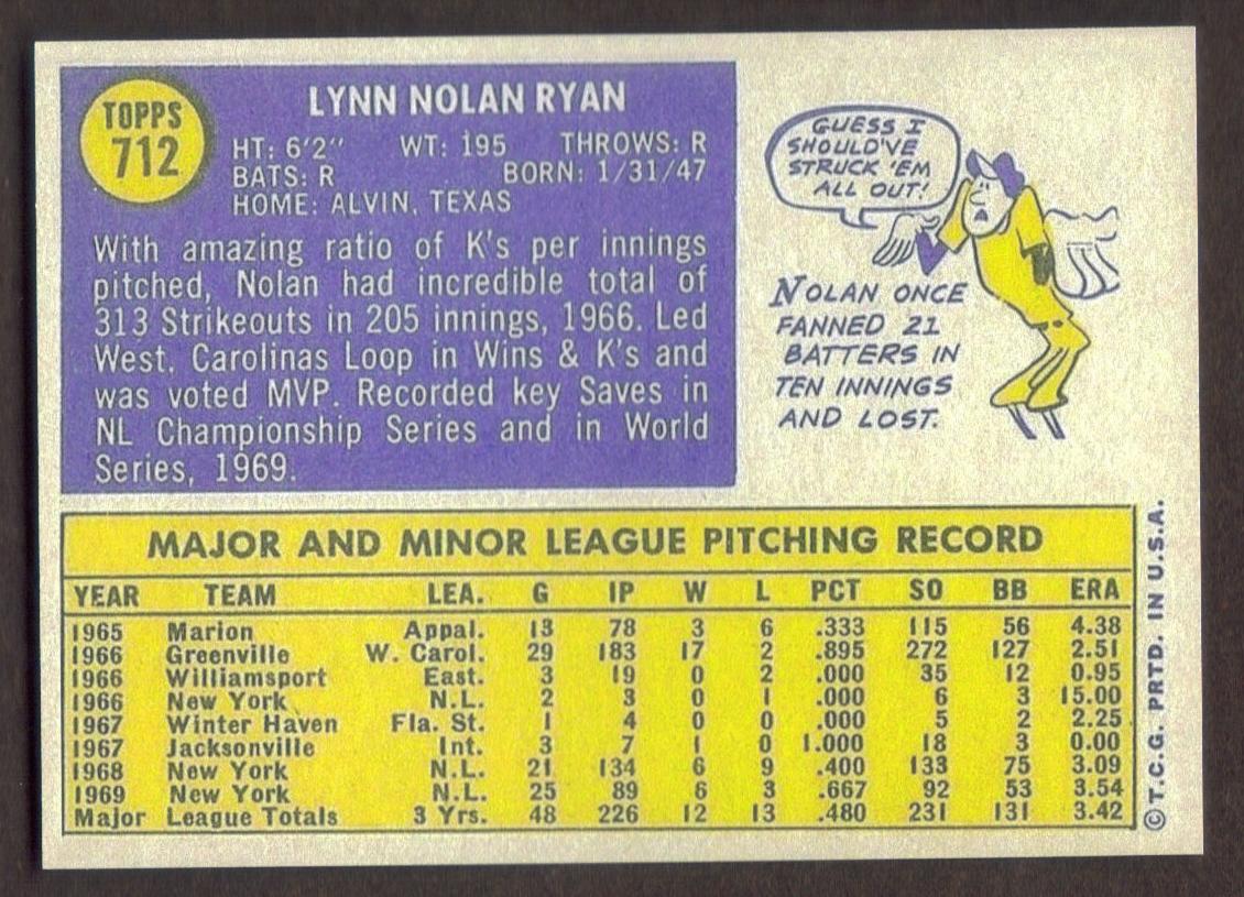 NOLAN RYAN RP Card 712 High# Mets 1970 T