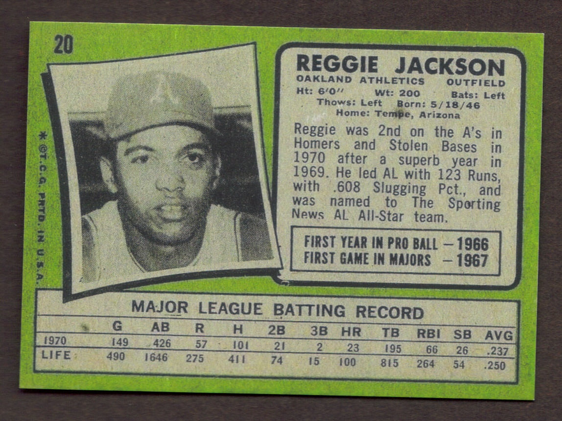 REGGIE JACKSON RP Card 20 A's 1971 T