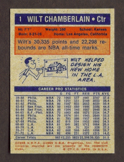 WILT CHAMBERLAIN RP Card 1 Lakers 1972 T