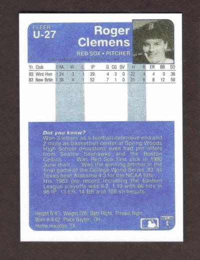 ROGER CLEMENS Rookie RP Card U-27 Red Sox RC 1984 F