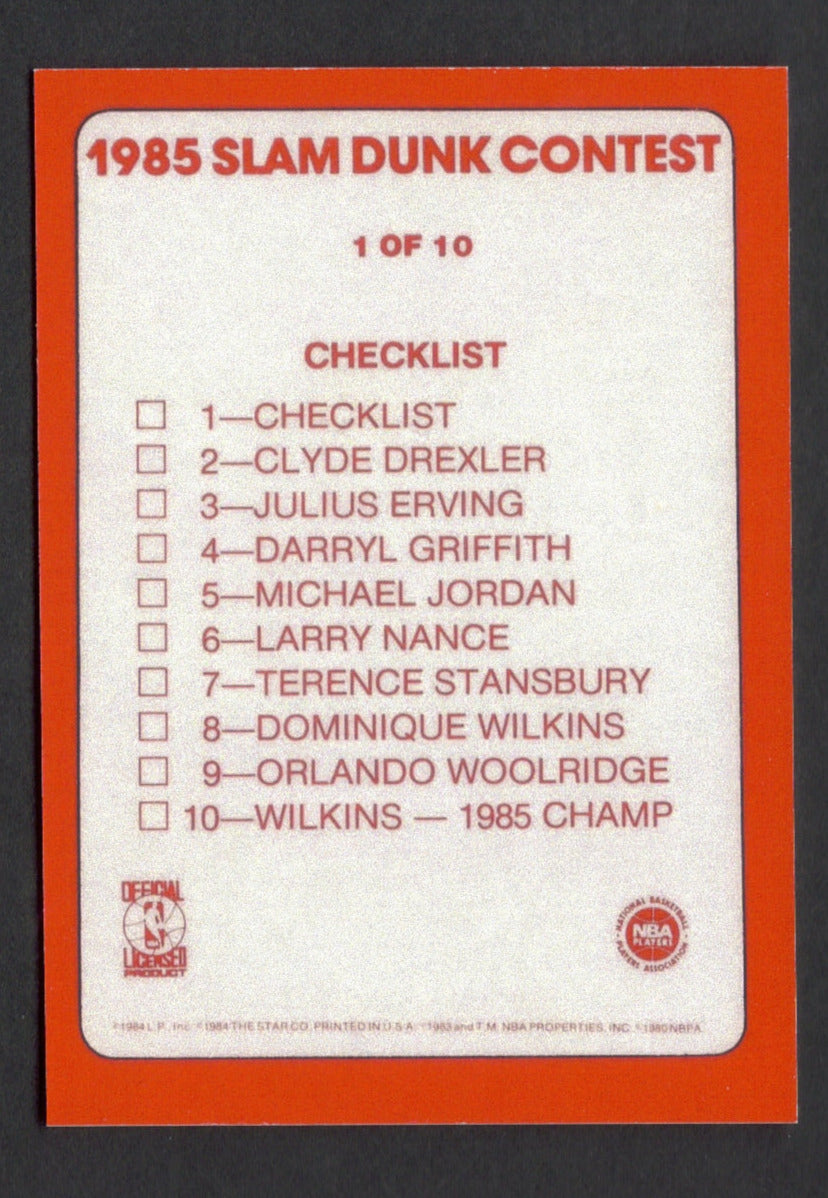 SLAM DUNK Checklist MICHAEL JORDAN Rookie RP Card 1 JULIUS ERVING Dominique Wilkins 1985 S