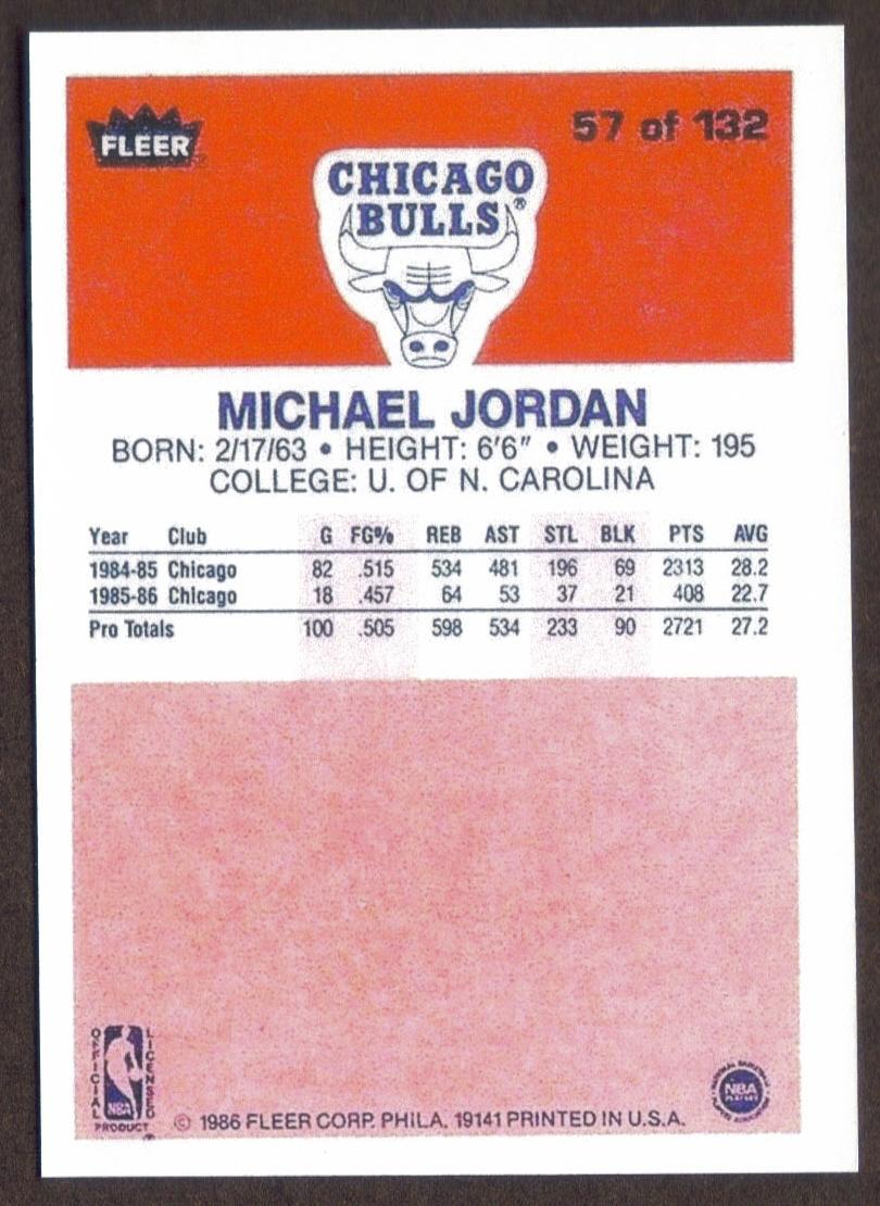 MICHAEL JORDAN Rookie RP Card 57 Bulls RC 1986 F