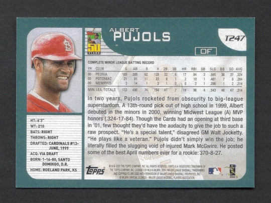 ALBERT PUJOLS Rookie RP Card T247 Cardinals RC 2001 T